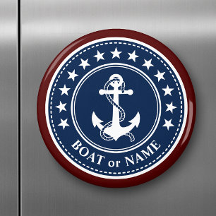 Boat eller Family Namn Anchor Stars Rött vitt bl Magnet