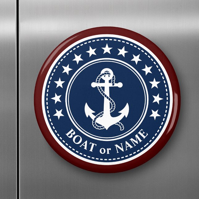 Boat eller Family Namn Anchor Stars Rött vitt blåt Magnet (Skapare uppladdad)