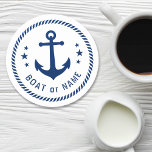 Boat eller Namn Vintage Anchor Stars Rope Blue Whi Underlägg Papper Rund<br><div class="desc">En nautiska snyggt underlägg med personligen namn,  båt namn eller annan önskad text. Med frakten anpassningsbar vintage som förankrad med stjärnor och rep. I vackert marinblått på en vit bas eller anpassa basens färg så att det passar din aktuella dekorfärg eller tema.</div>