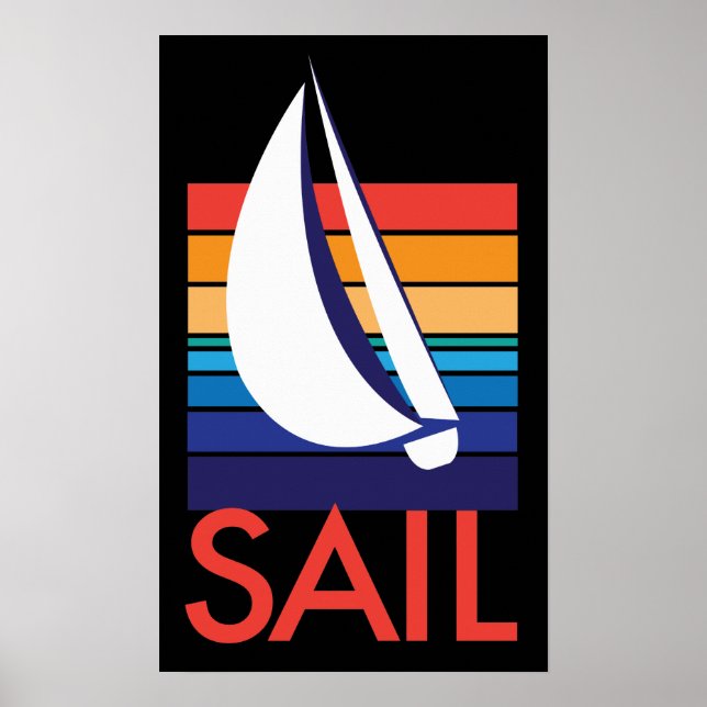 Boat Färg Square_SAIL på svart poster utskrift (Framsidan)