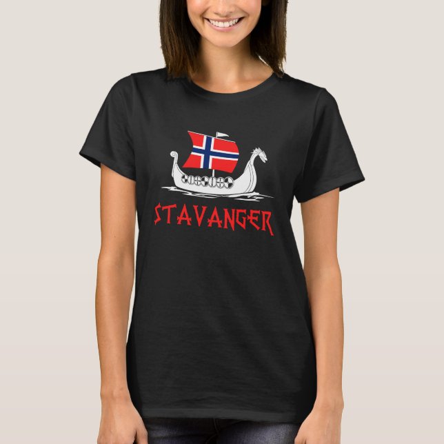 Boat Flagga Norge Viking Frakt STAVANGER T Shirt (Framsida)