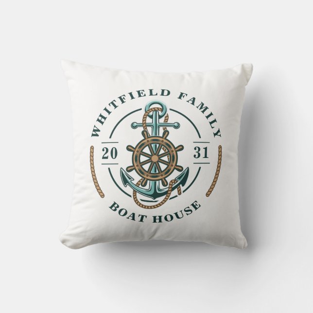 Boat House Anchor Boat Wheel Year Est Personlig Kudde (Framsida)