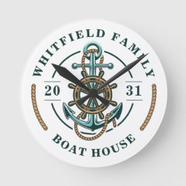 Boat House Anchor Boat Wheel Year Est Personlig Rund Klocka