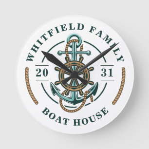 Boat House Anchor Boat Wheel Year Est Personlig Rund Klocka
