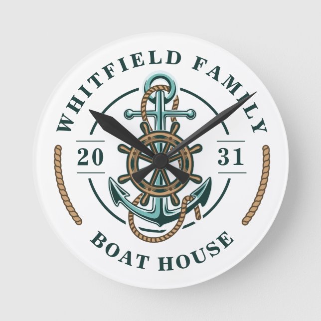 Boat House Anchor Boat Wheel Year Est Personlig Rund Klocka (Framsida)