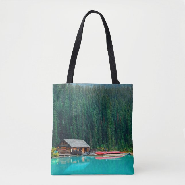 Boat house by Lake Louise in Banff National Park,  Tygkasse (Framsida)