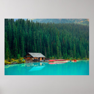 Boat house by Sjö Louise in Banff National Park. Poster