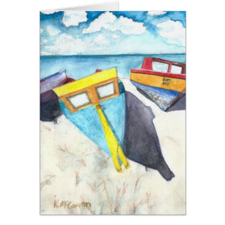 Boat i Aruba Sol, Watercolor Print på Card Hälsningskort