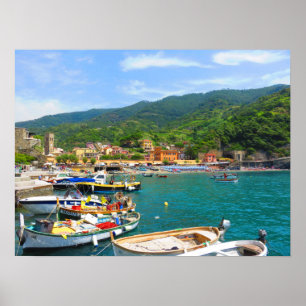 Boat i Monterosso i Cinque Terre, Italien Poster