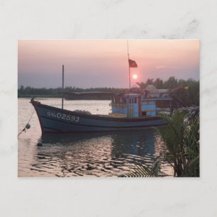 Boat in River at in Sunset, Hoi An, Vietnam Vykort