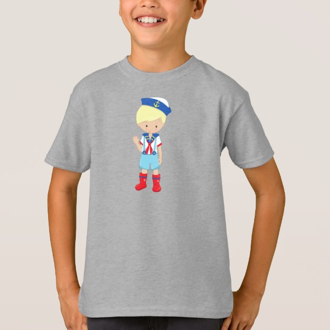 Boat Kapten, Skipper, Blond Hair, Cute Boy T Shirt (Framsida)
