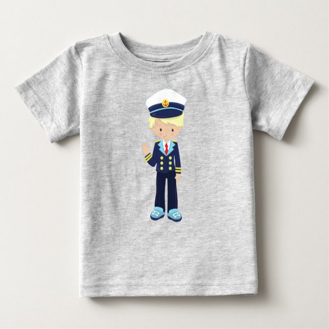 Boat Kapten, Skipper, Cute Boy, Blond Hair T Shirt (Framsida)