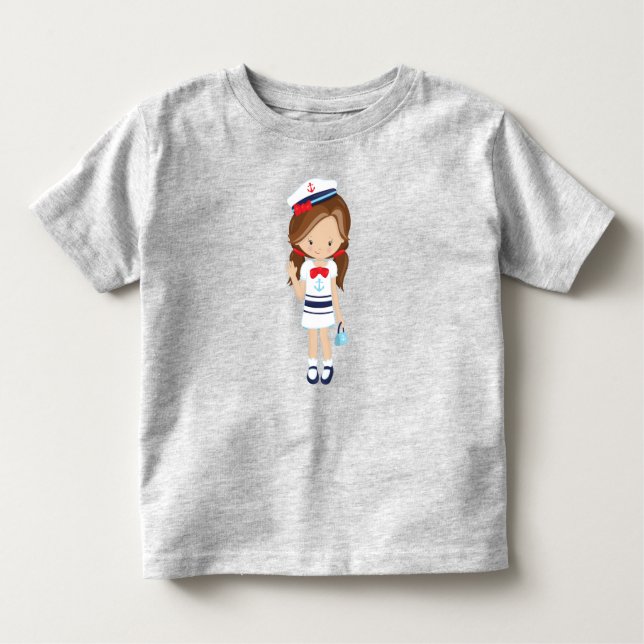 Boat Kapten, Skipper, Cute Girl, Brown Hair T Shirt (Framsida)