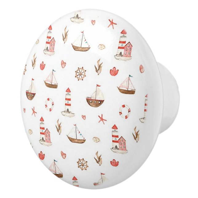 Boat & Lighthouse Ceramic Door Knob Knopp (Höger)