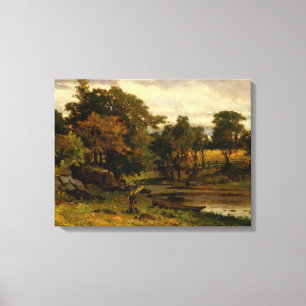 Boat Mosted Near Stream - Edward Banister - c1879 Canvastryck