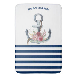 Boat Namn,Anchor Flowers Navy Blue Rand Badrumsmatta