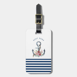 Boat Namn,Anchor Flowers Navy Blue Rand Bagagebricka