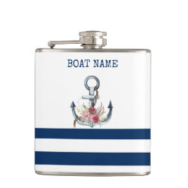 Boat Namn,Anchor Flowers Navy Blue Rand Fickplunta
