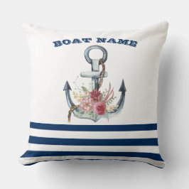 Boat Namn,Anchor Flowers Navy Blue Rand Kudde