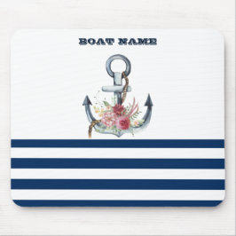 Boat Namn,Anchor Flowers Navy Blue Rand Musmatta