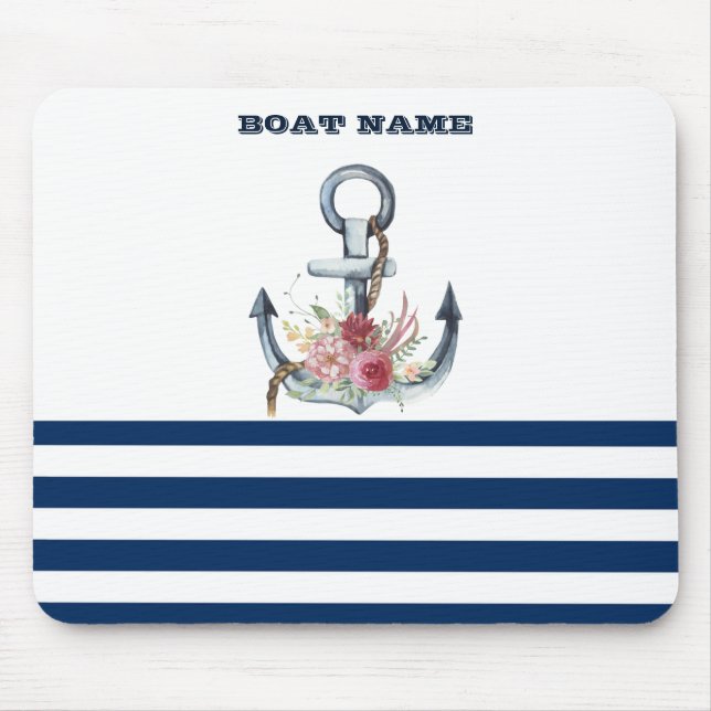 Boat Namn,Anchor Flowers Navy Blue Rand Musmatta (Framsidan)