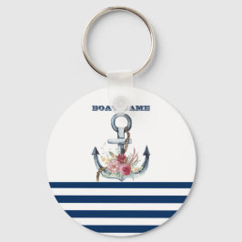 Boat Namn,Anchor Flowers Navy Blue Rand Nyckelring