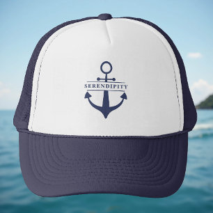 Boat Namn Anchor Navy Blue White Personlig Keps