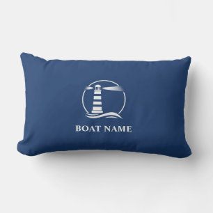 Boat Namn Classic Nautical Lighthouse Navy Blue Lumbarkudde
