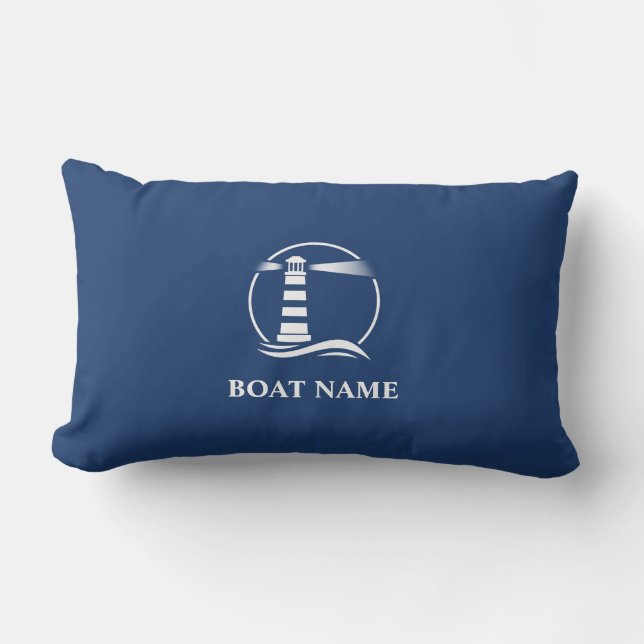 Boat Namn Classic Nautical Lighthouse Navy Blue Lumbarkudde (Framsida)