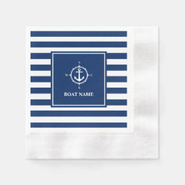 Boat Namn Compass Anchor Blue Rand Cocktail Pappersservett