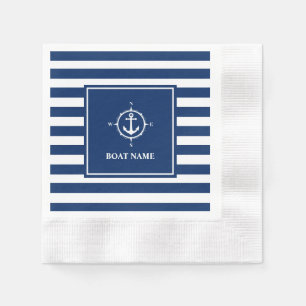 Boat Namn Compass Anchor Blue Rand Pappersservett