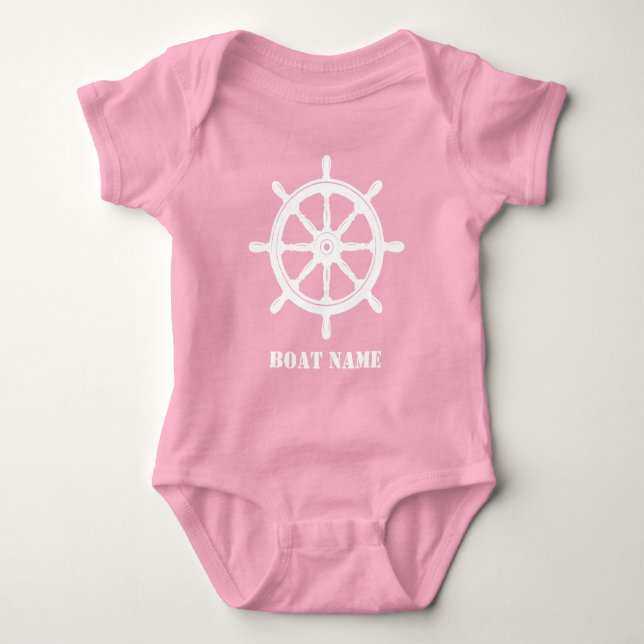 Boat Namn eller Frakt Helm Wheel Rosa White () T Shirt (Framsida)