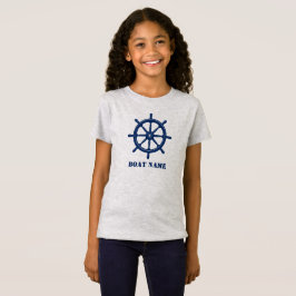 Boat Namn eller Frakten Helm Wheel Navy Grått T Shirt