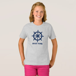 Boat Namn eller Frakten Helm Wheel Navy och Grått T Shirt