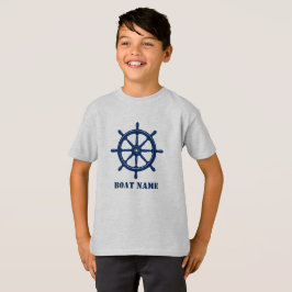 Boat Namn eller Frakten Helm Wheel Navy och Grått T Shirt