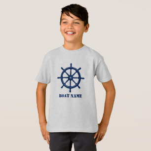 Boat Namn eller Frakten Name Helm Wheel Navy & Gr T Shirt