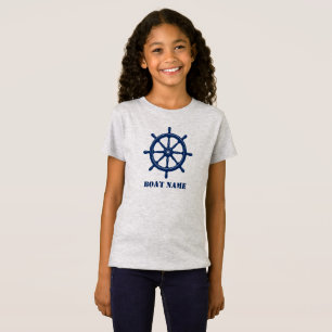 Boat Namn eller Frakten Name Helm Wheel Navy Gråt T Shirt