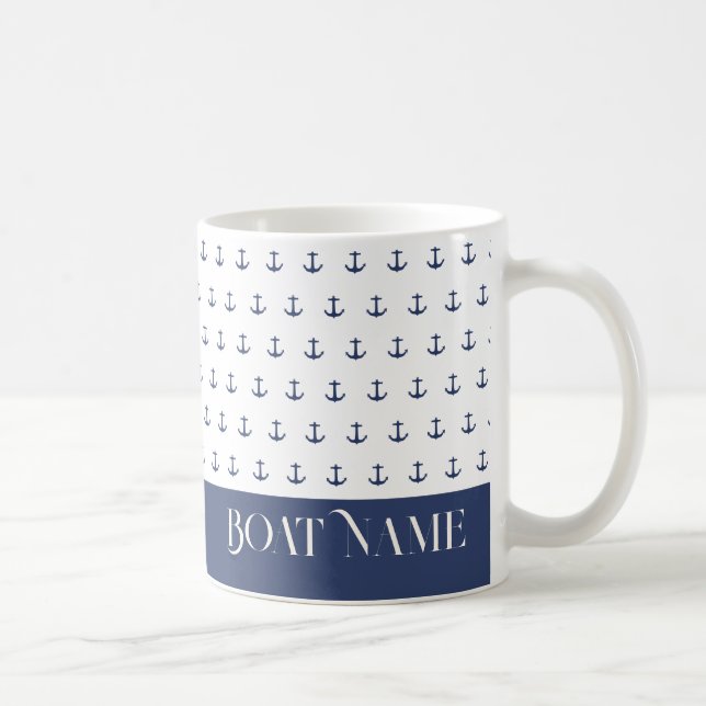 Boat Namn Nautical Anchor Coastal Blue Kaffemugg (Höger)