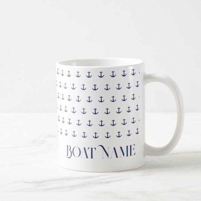 Boat Namn Nautical Anchor Coastal Blue Kaffemugg (Höger)
