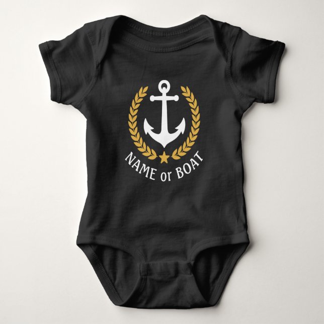 Boat Namn Nautical Anchor Guld Laurel Löv Star T Shirt (Framsida)