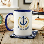 Boat Namn Nautical Anchor Guld Stil Laurel Large Mugg<br><div class="desc">En Personlig med 15 uns stort kaffe Mugg med två ton och din båt namn, familj namn eller annan önskad text. Med en designad sjöbåtankare i anpassningsbar, löv i guld stil och stjärnemblem. Flera accent-färg som du vill välja mellan för att matcha den aktuella dekorn. Gör en underbar gåva till...</div>