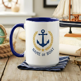 Boat Namn Nautical Anchor Guld Stil Laurel Large Mugg