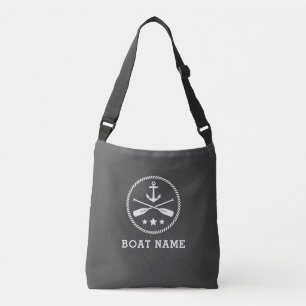 Boat Namn Nautical Anchor Oars Rope Stars Grått Axelväska
