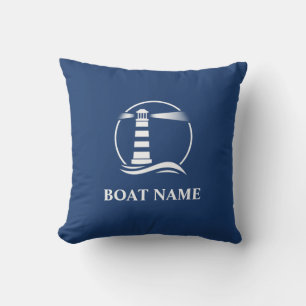 Boat Namn nautical Classic Lighthouse Navy Blue Kudde