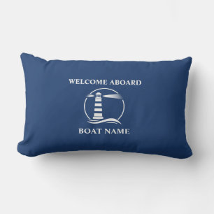 Boat Namn nautical Classic Lighthouse Navy Blue Lumbarkudde
