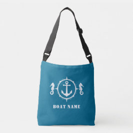 Boat Namn Nautical Seahorse Anchor Aqua Blue Axelväska