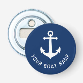 Boat Namn Nautical Vintage Anchor Navy Blue White Flasköppnare