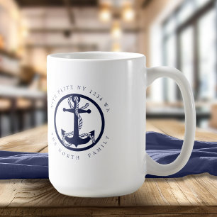 Boat Namn och Anchor Navy/Mint ID619 Kaffemugg
