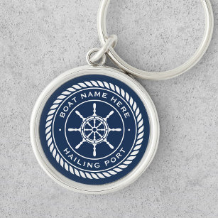 Boat namn och segelportens nautiska frakts hjul rund silverfärgad nyckelring