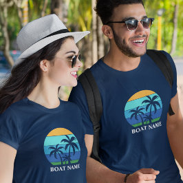 Boat Namn Sol Handflatan Träd Blue T Shirt